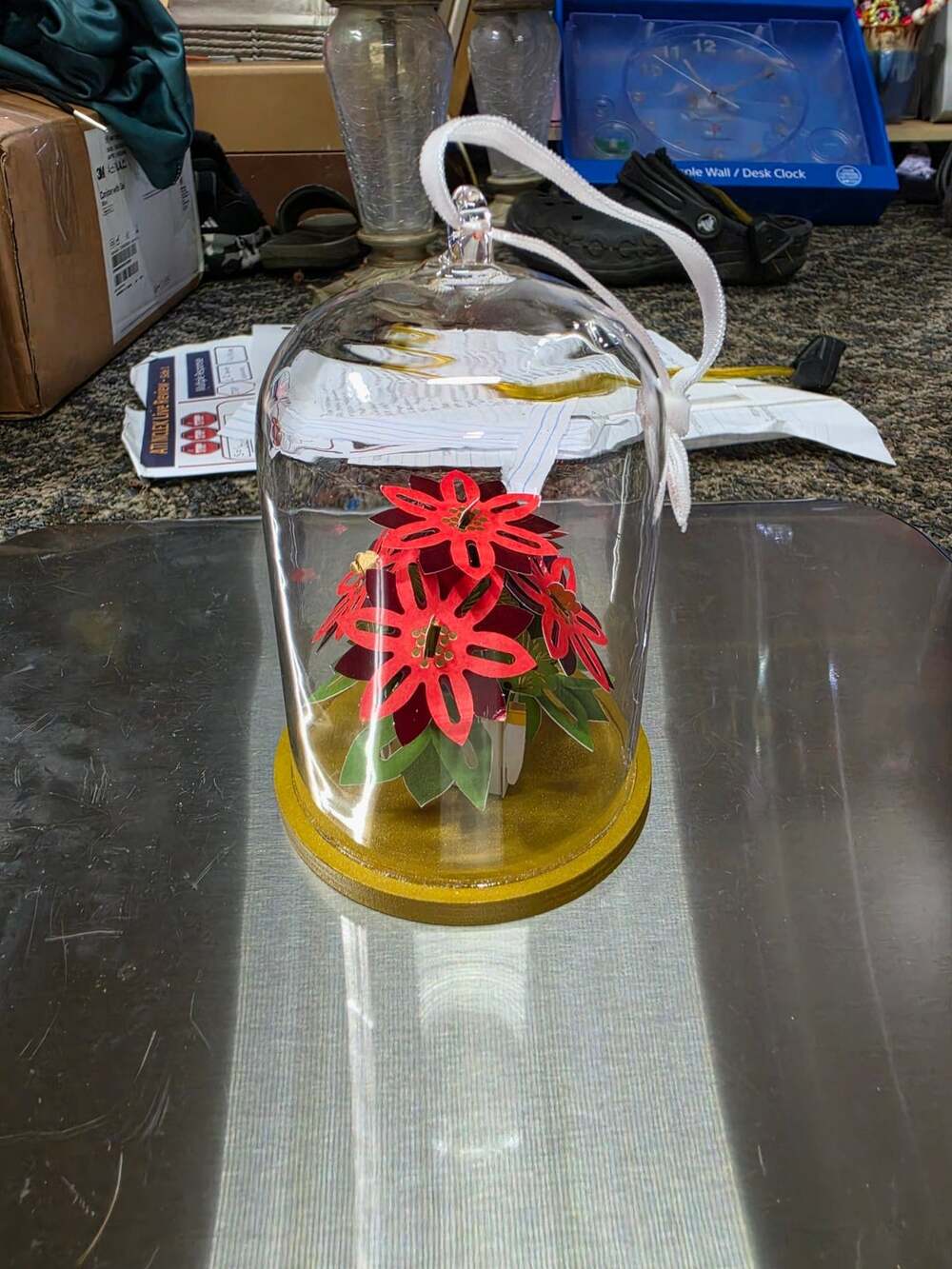 Hallmark Poinsettia Cloche Ornament Glass Red Gold